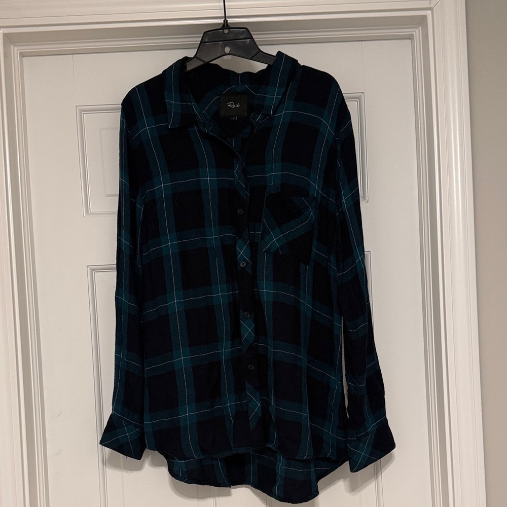 Rails Navy and Teal Plaid Shirt